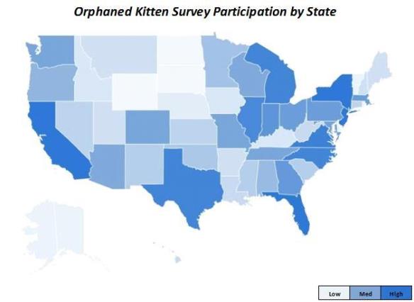Graphic showing Orphaned Kitten Survey participation, by state