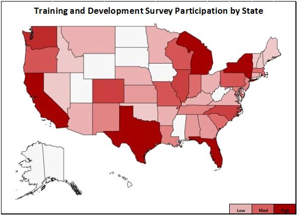 Graphic showing Training and Development Survey participation, by state